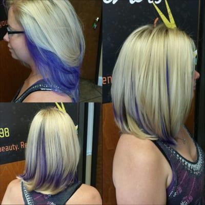 Blonde highlights and peek-a-boo purple