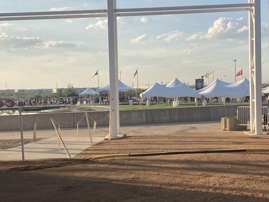 View of entry tents from the food trucks.