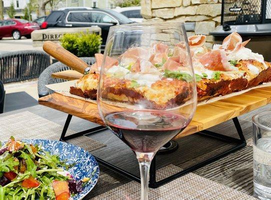 A lovely Italian Cab, beet and arugula salad over whipped ricotta and an amazing prosciutto, arugula, and burrata pizza. YUM!