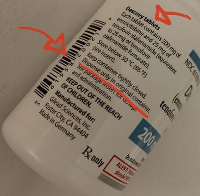 Manufacturer instructions to dispense medication in original bottle!