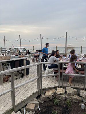 outside seating area right on the water