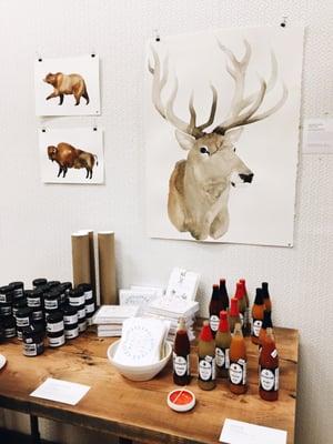 Hot sauces from Ballard and water color paintings