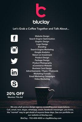 Advertisement created for BluClay with discount offer.