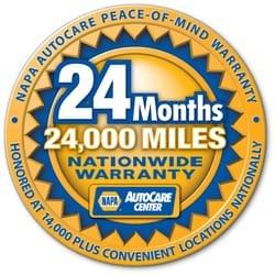 We are a Napa Certified Autocare Center. We install high quality Napa auto parts that is backed by 24 months/24K miles nationwide warranty