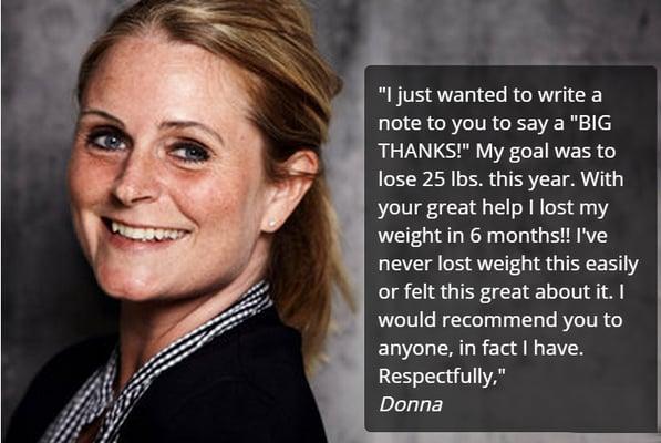 Actual feed back from a happy weight loss client who came to the Banyan Hypnosis Center.