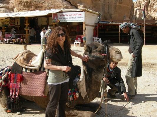 Stephanie & Romeo, her beloved Camel during the filming of The Frankincense Trail