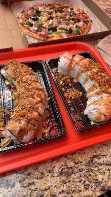 Seared Salmon Roll, Krispy spicy albcore roll