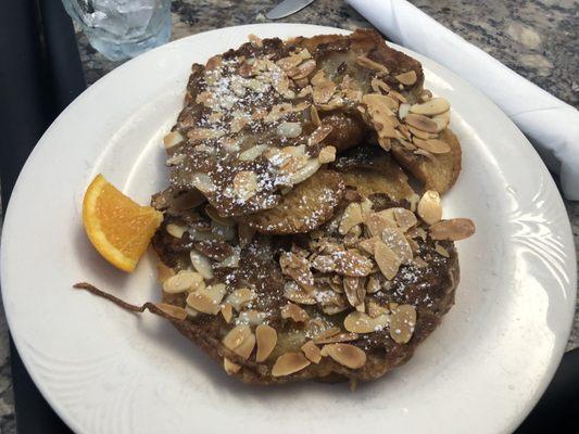 Toasted Almond Cinnamon Nut Croissant French Toast , Warm Syrup