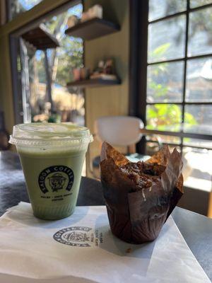 Iced Matcha Latte & Blueberry Muffin