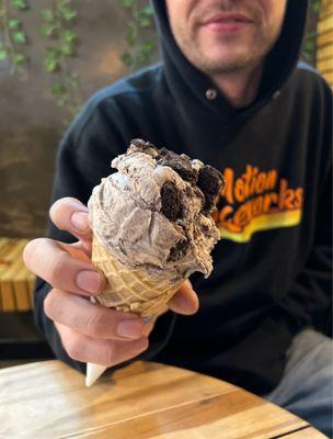 Waffle Cone Ice Cream with Oreo!