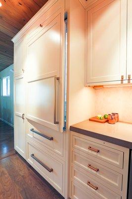 Inset kitchen designed by Studio H Designs, Inc. with Crystal Cabinets