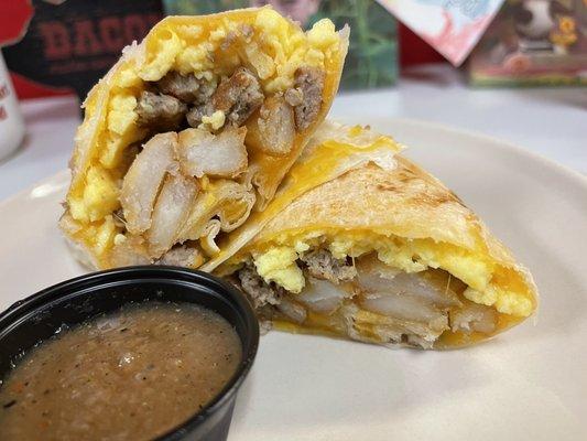 Sausage breakfast burrito.