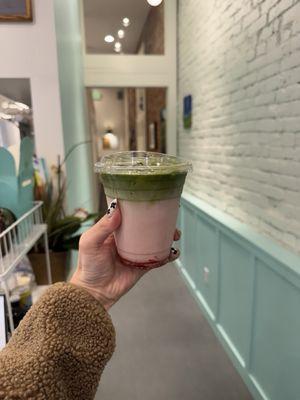 Strawberry matcha latte