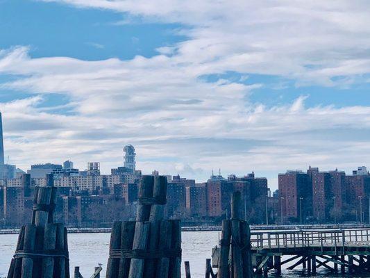 Beautiful Blue Skies and amazing view from Brooklyn  by the Williamsburg Piers District.