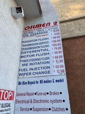 Services they offer and prices