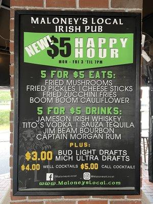 2021 Specials menu, Maloneys Irish Restaurant, Westchase, Tampa