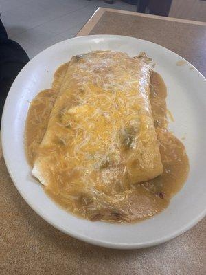 Burrito smothered in green chile