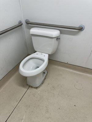 No toilet seat. No toilet paper.