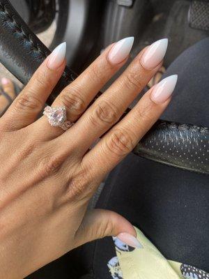 Fresh set. Pink and baby blue hombre  stiletto nails