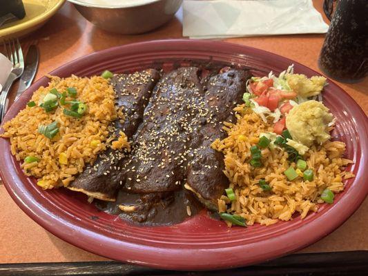 Teresa's Mole Enchiladas with rice