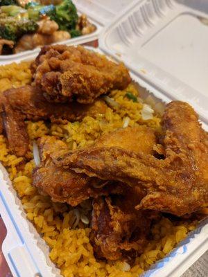 Fried Chicken Wings with Shrimp Fried Rice