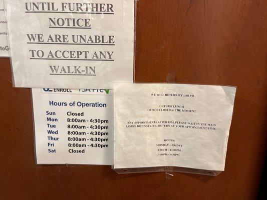 Door signage: No walk-ins