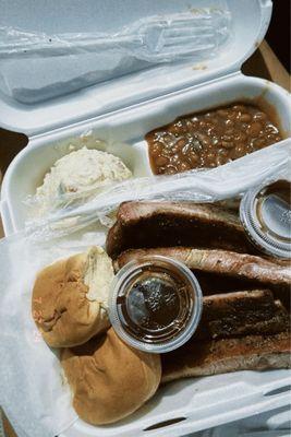 1/2 slab ribs, baked beans, potato salad, sweet tea!