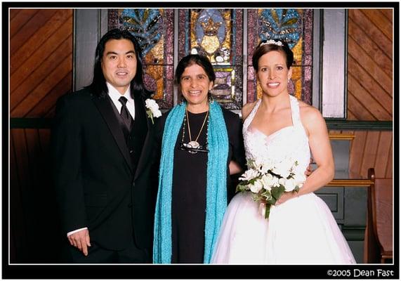 Joanie Levine, of yourpersonalceremony.com, officiating a wedding at Oaks Pioneer Chapel in Sellwood