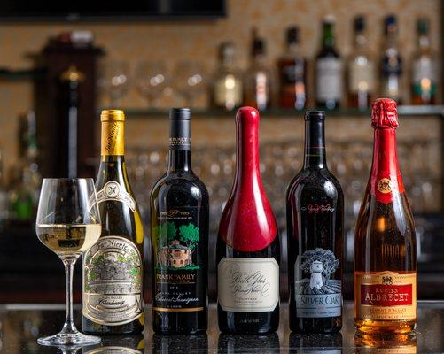 Wide selection of wine and spirits.