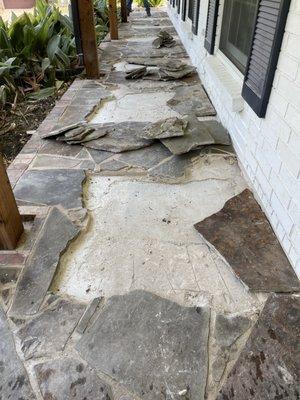 After Home owner had home Foundation Repaired, J.S.M. & Repairs reset stone w/ matching color.