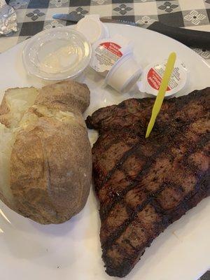 Steak and baked potato.