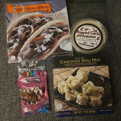 TJ Haul: Organic Tiny Gummy Bears, Chicken Shu Mai, Roasted Garlic Hummus, Gyro Slices