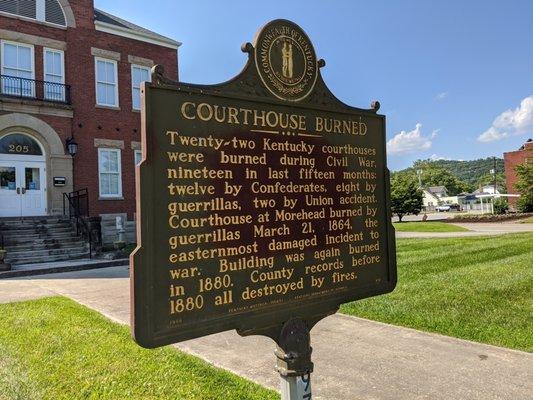 Courthouse Burned Historical Marker, Morehead