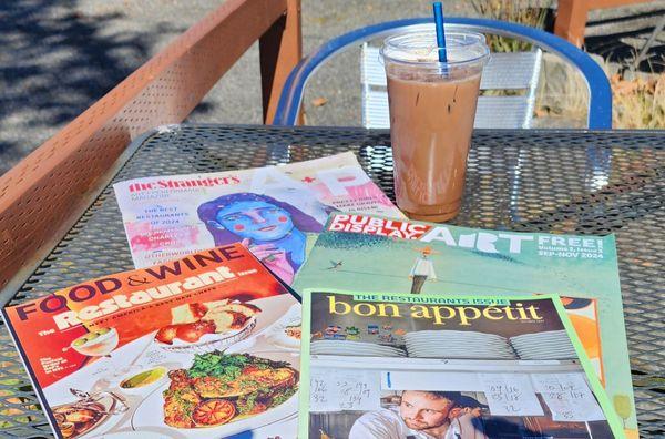 Late afternoon quad shot 24oz mocha, catch up on reading, and soak up some VitD sunshine (9/24/24)