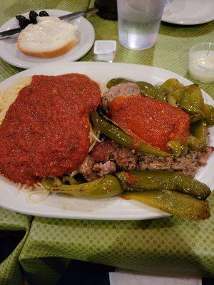 Veal & peppers with angel hair pasta