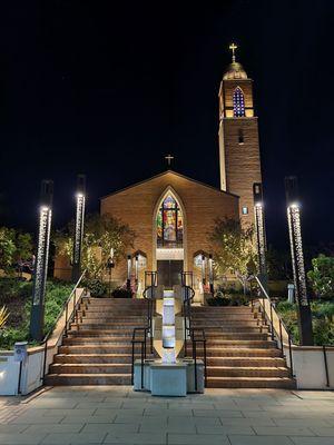 American Martyrs Church at night. So beautifully lit up.