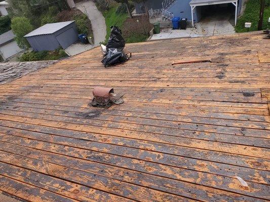 DURING - roof after Rescue Roofing's quick demo and cleaning