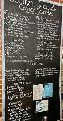 Coffee and smoothie menu