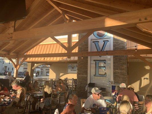 Outdoor seating under the pavilion