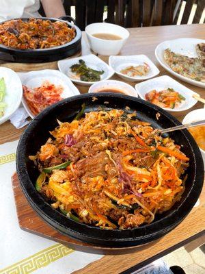 Spicy Octopus and Pork Bibimbap Dolpan