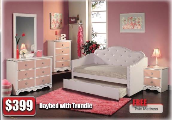 White day bed with trundle. Designed with crystals.  FREE Twin Mattress $399