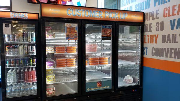 Preordered meals are picked up in the customer pick up cooler