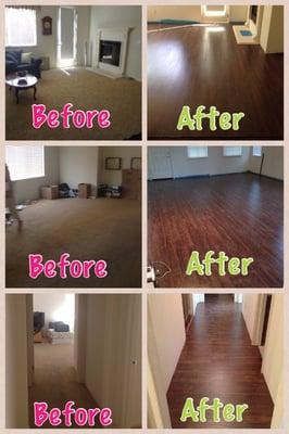 Some before/after photos - hardwood floor installation; trims; crown molding.