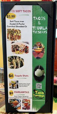 Taco Tuesday Menu as of 11/2/24