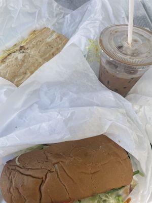 1/2 roast beef sandwich, Cuban and mocha latte.