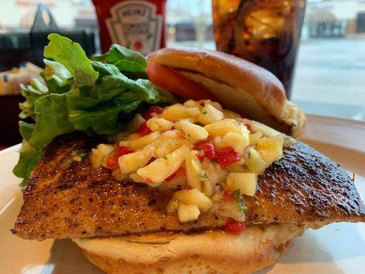 Seasoned grilled chicken topped with house made pineapple salsa.