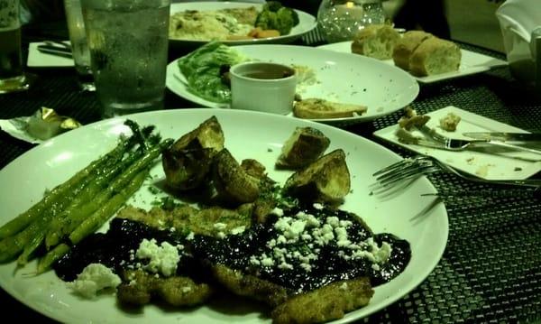 Pork scallopini w/ blueberry reduction & goat cheese