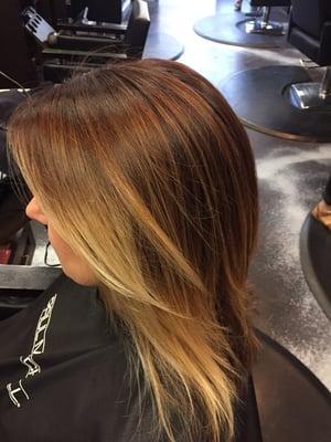 Root color and hair painting so there is no harsh grow out line