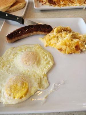 House made sausage breakfast with cheesy potatoes