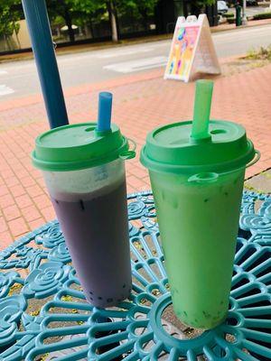 Blueberry/Grape with Blueberry Bursting Boba and Honeydew with Coconut Jelly